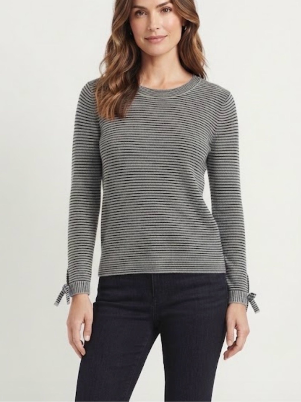 Ann Taylor LOFT Wool blend Tie Long Sleeved Top Grey/black stripes Size M